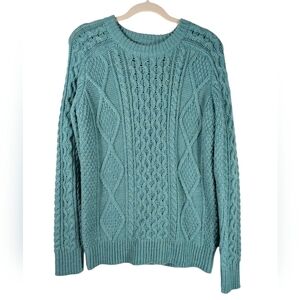 Y2K Merona Unisex Turquoise Oversized Chunky Wool Preppy Crew Neck Sweater S